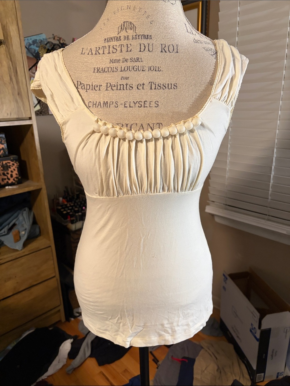 Nanette Lepore Vintage Cream Ruched Scoop Neck Womens Tank Top - XS